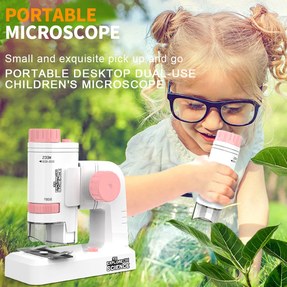 60-200x Pocket Microscope Electric Mini Microscope with LED Light Portable High Definition Children Microscope for Students