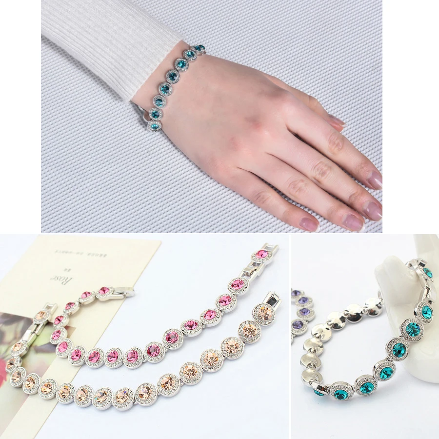 Austrian Crystal Tennis Chain Bracelet for Women Christmas Wedding Geometric Bangle Silver Gold Color Hand Jewelry