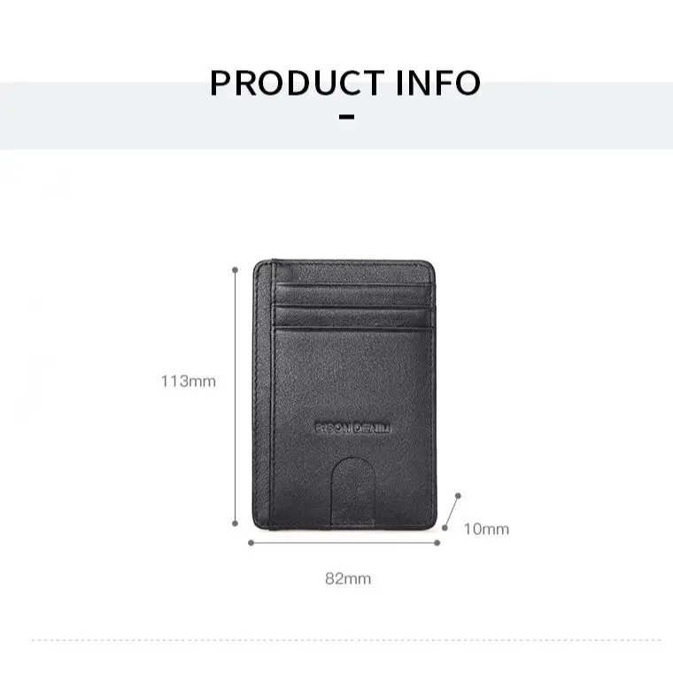 BISON DENIM Cow Leather Fashion Slim Minimalist Men Wallet Credit Card Holder RFID Blocking Leather Purse 11.3*8.2*1cm W9670-1BS