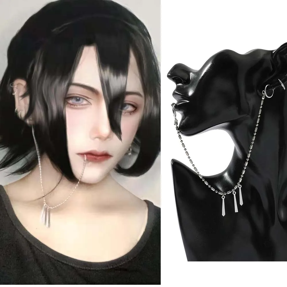 3PCs/lot Gothic Anime Miyamura Izumi Earring Fake Lip Piercing with Long Chain Cosplay Accessories Unisex Punk Jewelry Ear Clip