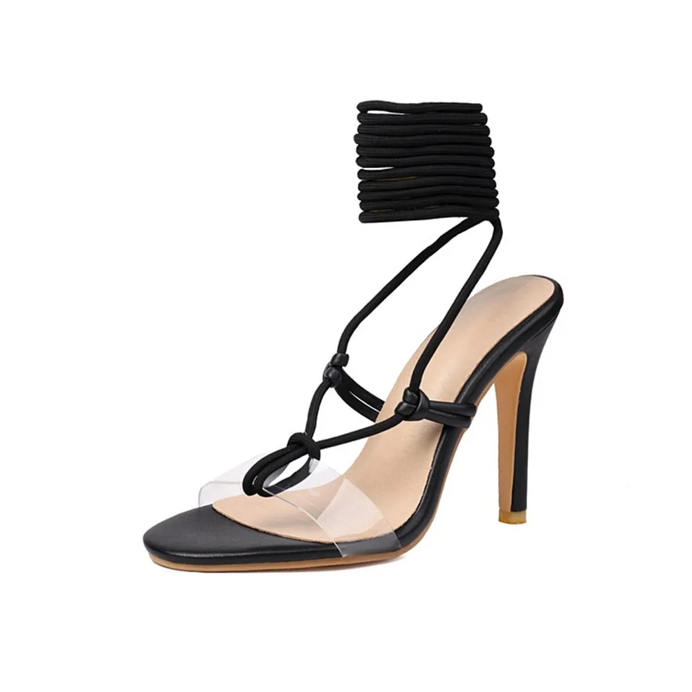 

Women's Lace Up High Heel Sandals 34-48 Large Size 10.5CM Stiletto Open Toe Party Shoes for Women K55