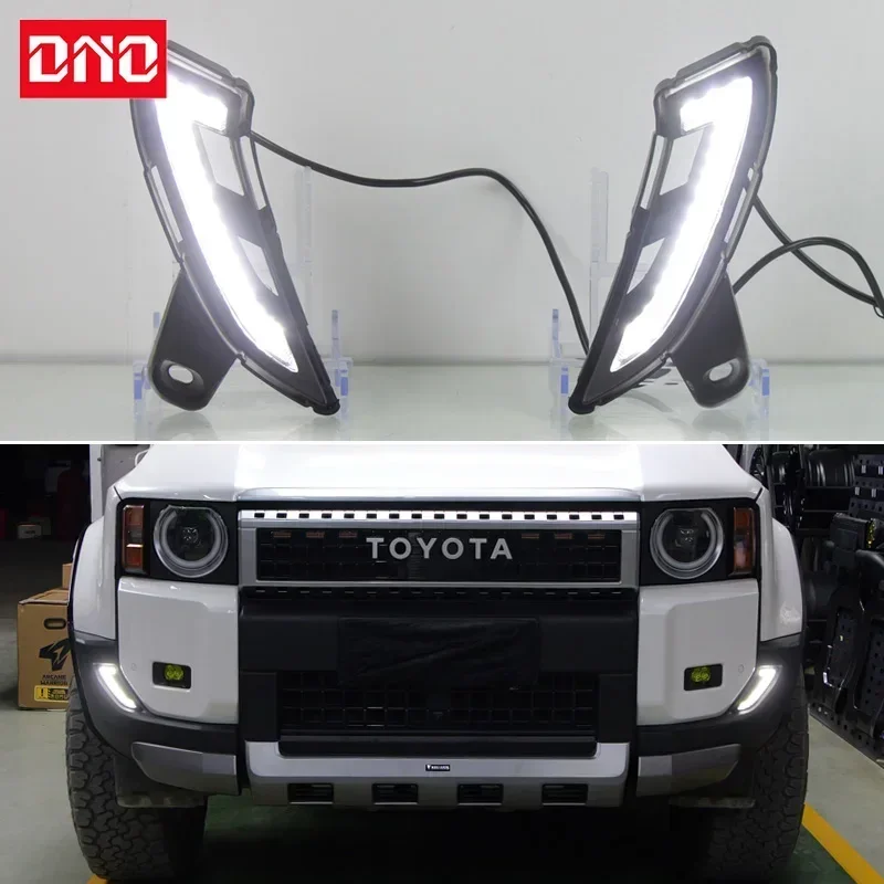 

Car LED 12V DRL Daylights For Toyota Prado LC250 2024 Yellow Turn Signal Daytime Running Headlamps Auto Driving Lamp Foglamps
