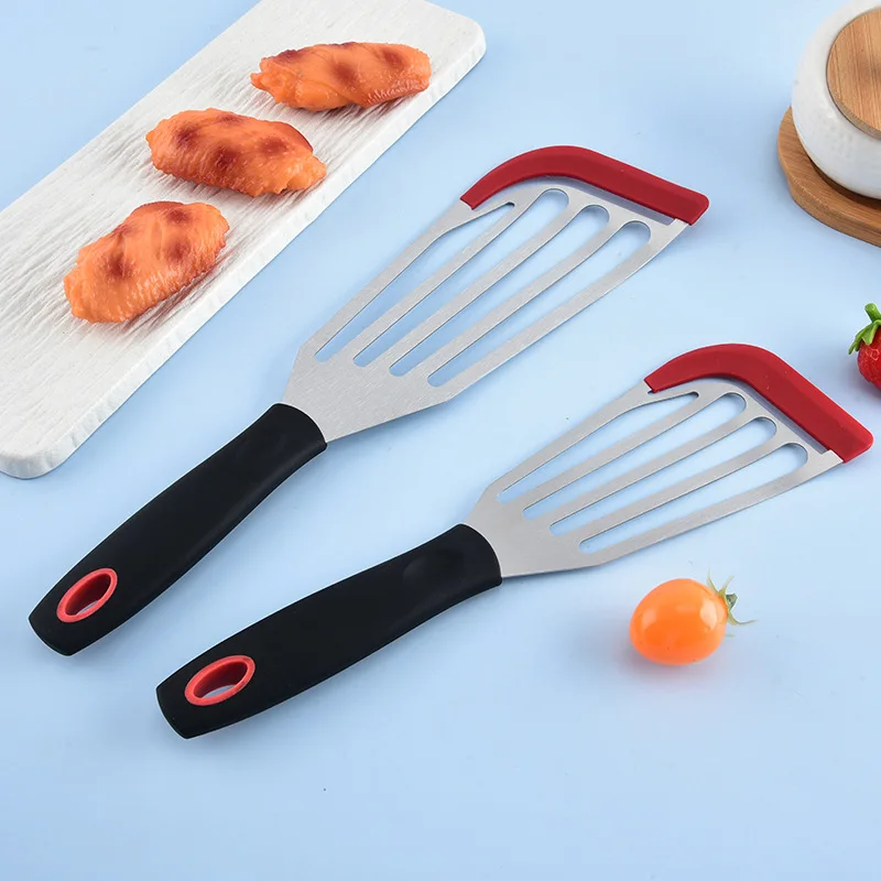 Stainless Steel Slotted Fish Spatula Food Grade Silicone Edge Non Scratch Turner Heat Resistant Non Stick Pan Kitchen Utensil
