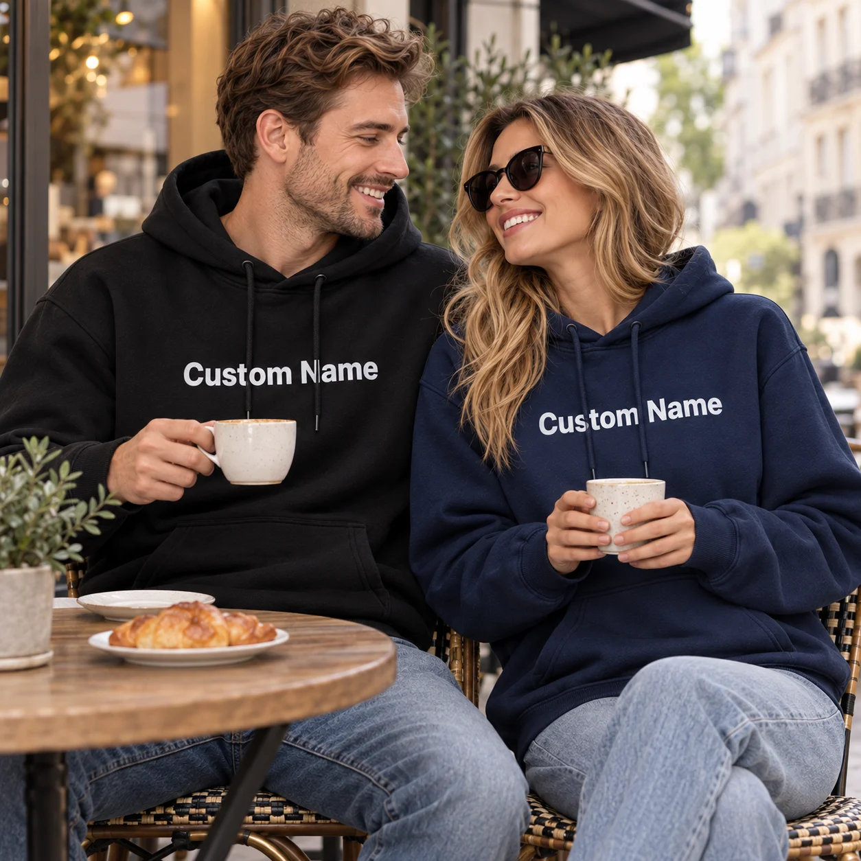 Custom Unisex Pullover Hoodie Personalized Couple Name Photo Loose Cotton Sweatshirt For Anniversary Valentine Gift For Lovers