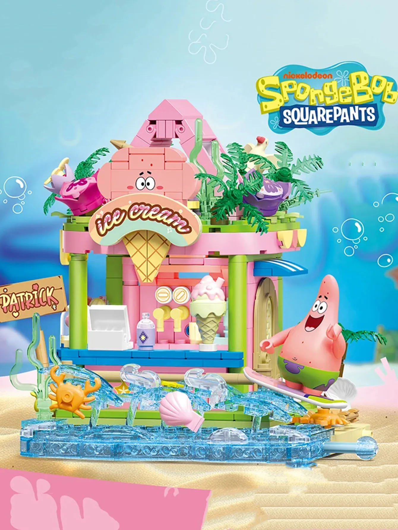 SpongeBob Series Building Blocks Patrick Star Dessert House Surf Shop Scene Model Bricks Set Desktop Decor Toys regali per bambini