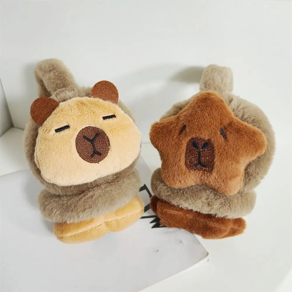 Bonito dos desenhos animados capivara earmuffs engrossar manter quente inverno pelúcia earmuffs à prova de vento aquecedores de orelha dobrável capa de orelha crianças