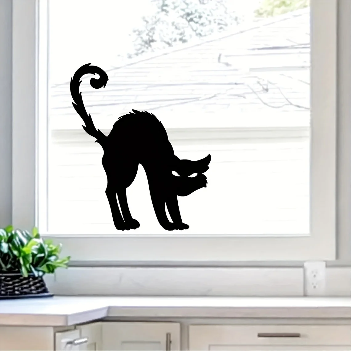 1Pc Spooky Black Cat Silhouette Vinyl Decal, Weather Resistant Sticker for Car, Laptop, Wall & Home Decor