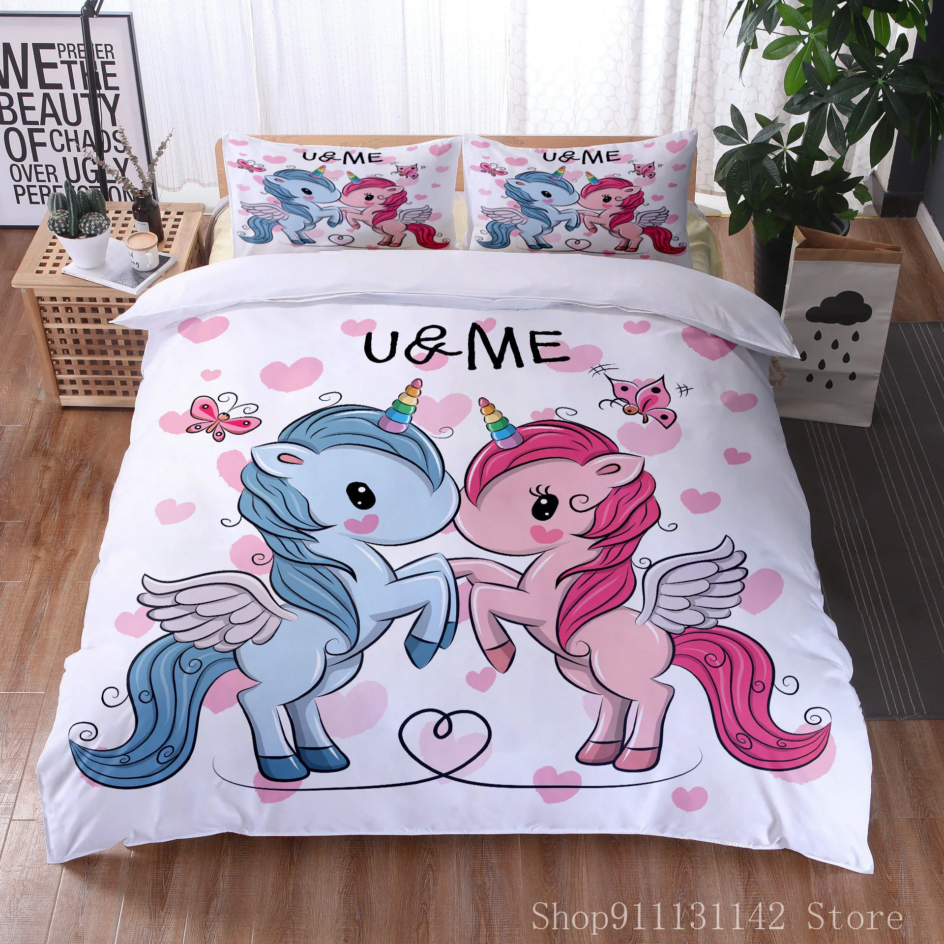 

Magical 3D Cartoon Color Unicorn Print Bedding Set - Single/Double/Queen Sizes with Duvet Cover & Pillowcase