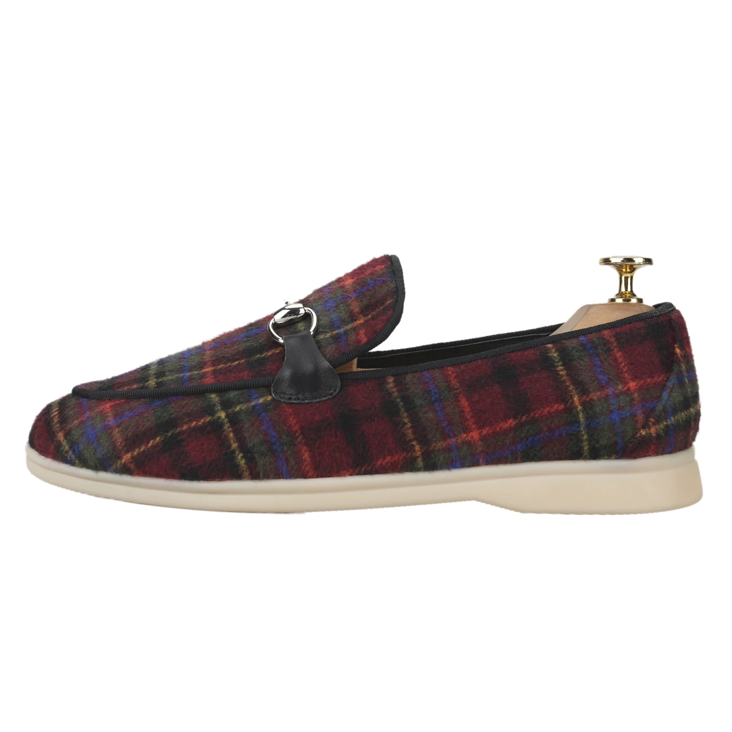 Piergitar Scottish Classic Checkered Wool Men's Summer Walk Shoes Customize Luxury Brand Style Chain Buckle Slip-On Loafer Flats