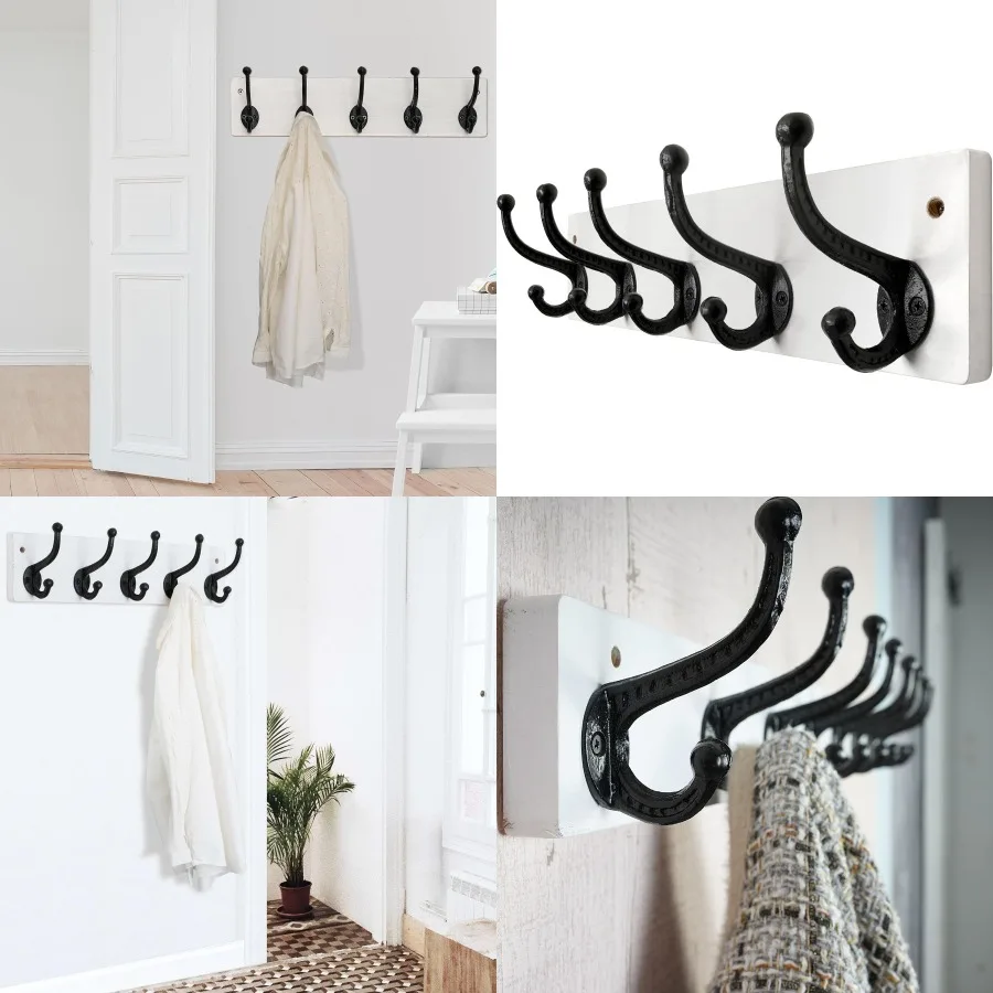 

Вешалка для одежды в деревенском стиле, настенное крепление с 5 чугунными крючками для одежды для прихожей, сверхмощная настенная вешалка для одежды с винтажным де