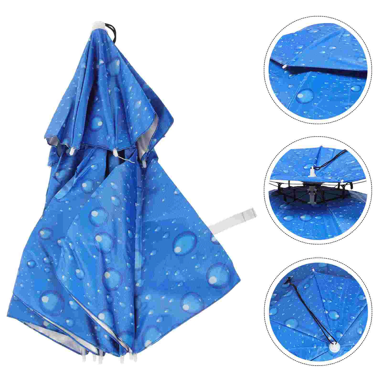 

Double-layer Windproof and Anti-UV Fishing Umbrella Hat Rainproof Cap with Elastic Strap Headwear Oxford Textile