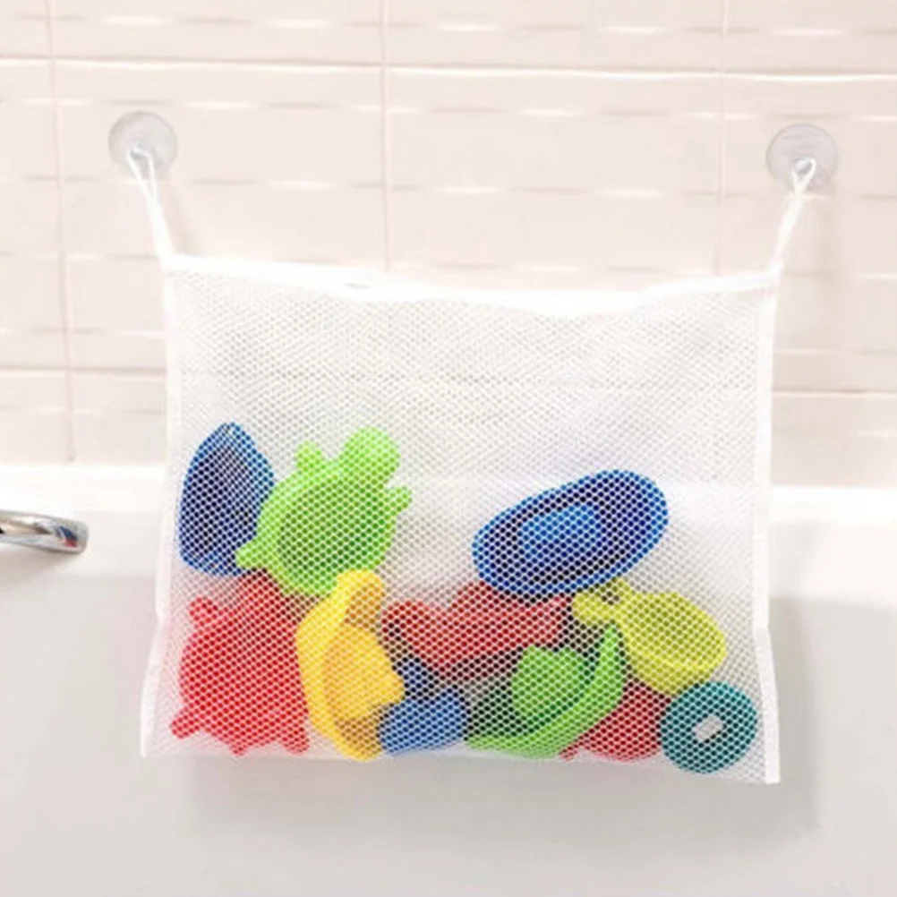 

2pcs Children Bathing Toy Storage Bag Baby Bathtub Toy Organizer Product Hanging Mesh Suction Cup Bag for Home Bathroom (White)