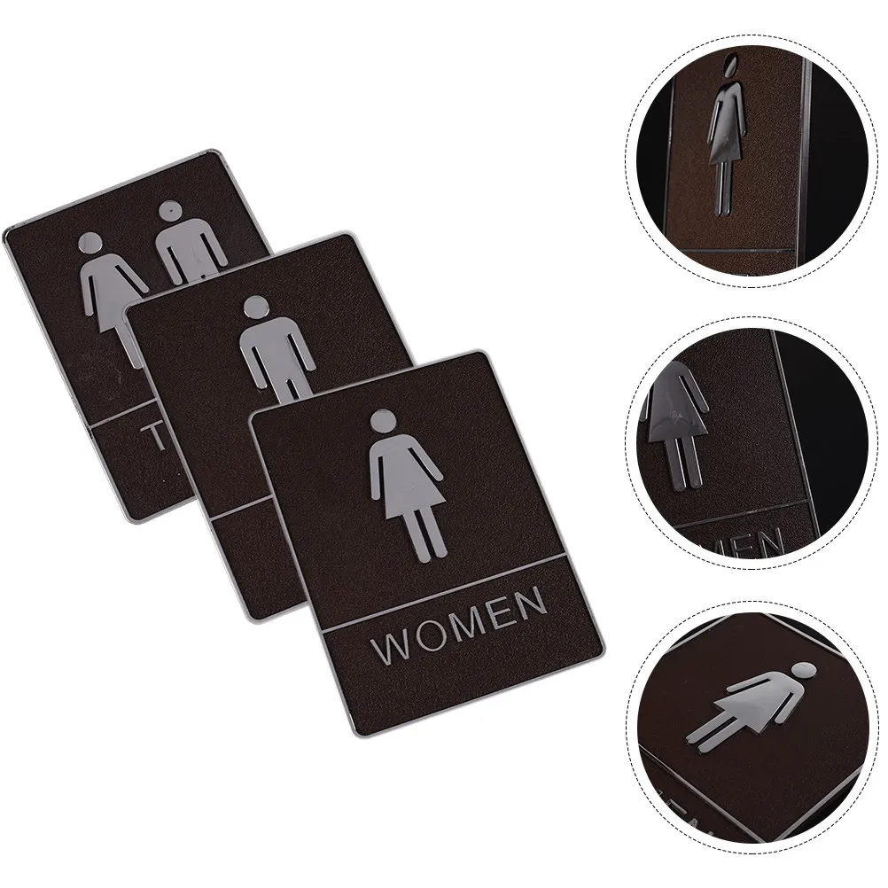 

3Pcs Restroom Sign Plate Clear Direction Acrylic Washroom Signs for Men Women Hotel Restaurant Shop Toilet Identification