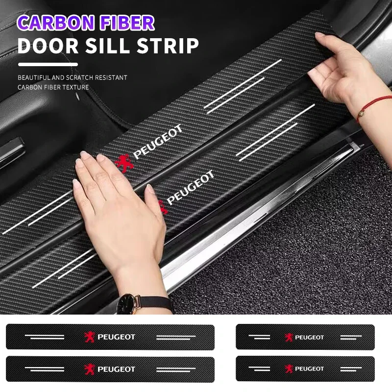 4PCS Car Door Threshold Carbon Fiber Scuff Plate Sticker For Peugeot 206 307 308 3008 207 208 407 508 2008 5008 107 106 205 4008