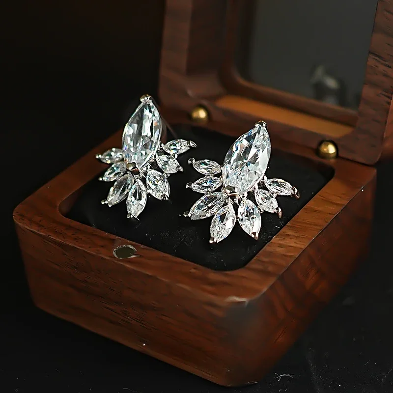 Water Drop Horse Eye 925 Silver Ear Studs with High Carbon Diamonds, Exaggerated Big Earrings, High Level Sense