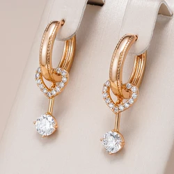 Kinel Unique Design Natural Zircon Drop Earrings for Women Fashion 585 Rose Gold Color Daily Fine Jewelry Romantic Crystal Gift