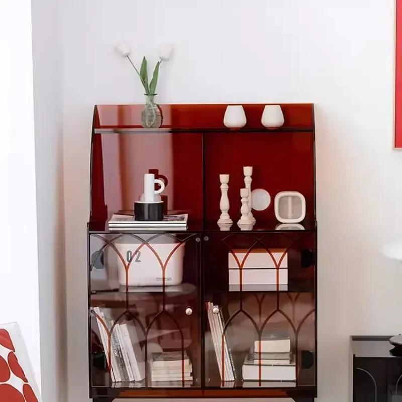 

Gray square light luxury dining side cabinet modern living room acrylic locker wine cabinet simple entrance cabinet Nordic tea