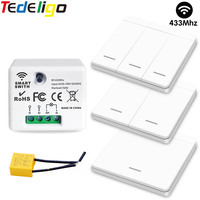 Tedeligo RF 433MHz Without Neutral Light Switch 2 Way Control Module 1/2/3 Gang Wireless Remote Control Wall Switch for 110 220v
