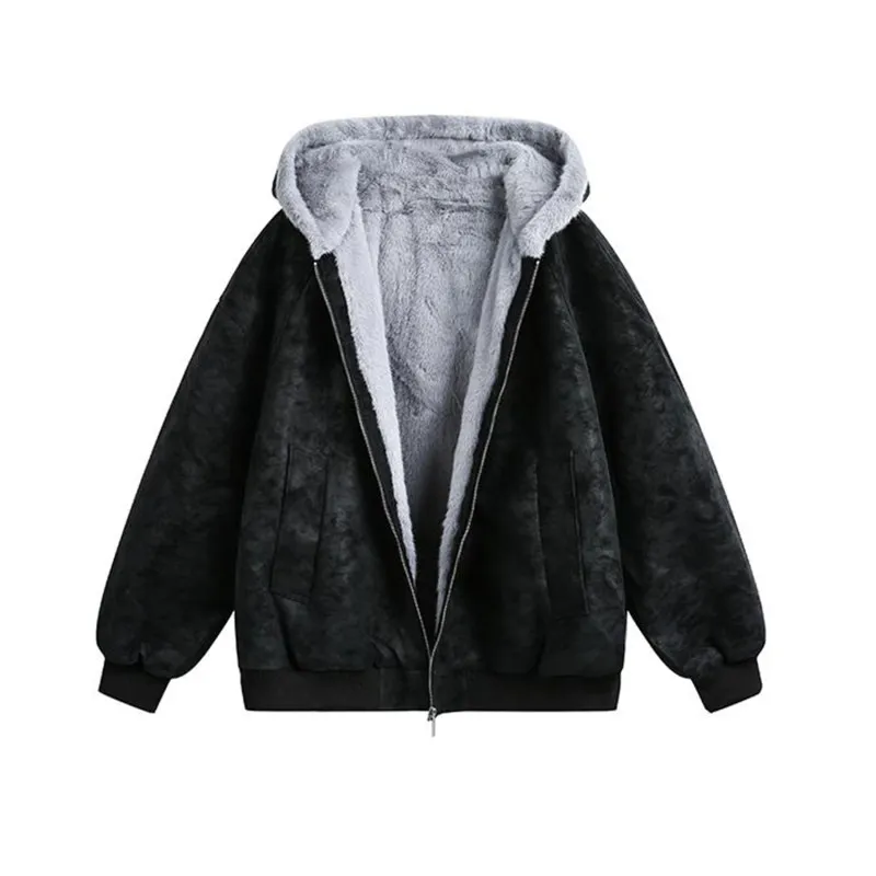 

Retro American Sle Men's Cotton Jaet with Fur Collar PU Leather Hooded Coat Warm Casual Faion Winter Coat for Youth