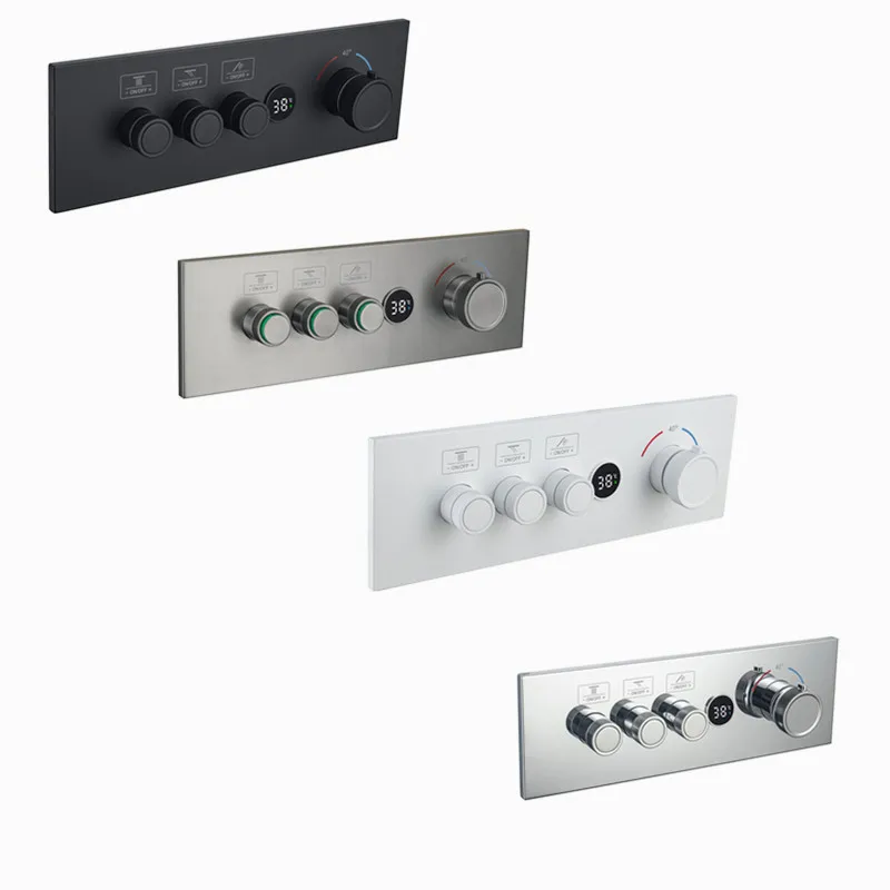 

Digital Black Thermostatic Valve 3 Outlet Thermostate Shower Diverter Mixer Valve Round Knobs Concealed Mixers Shower Diverter