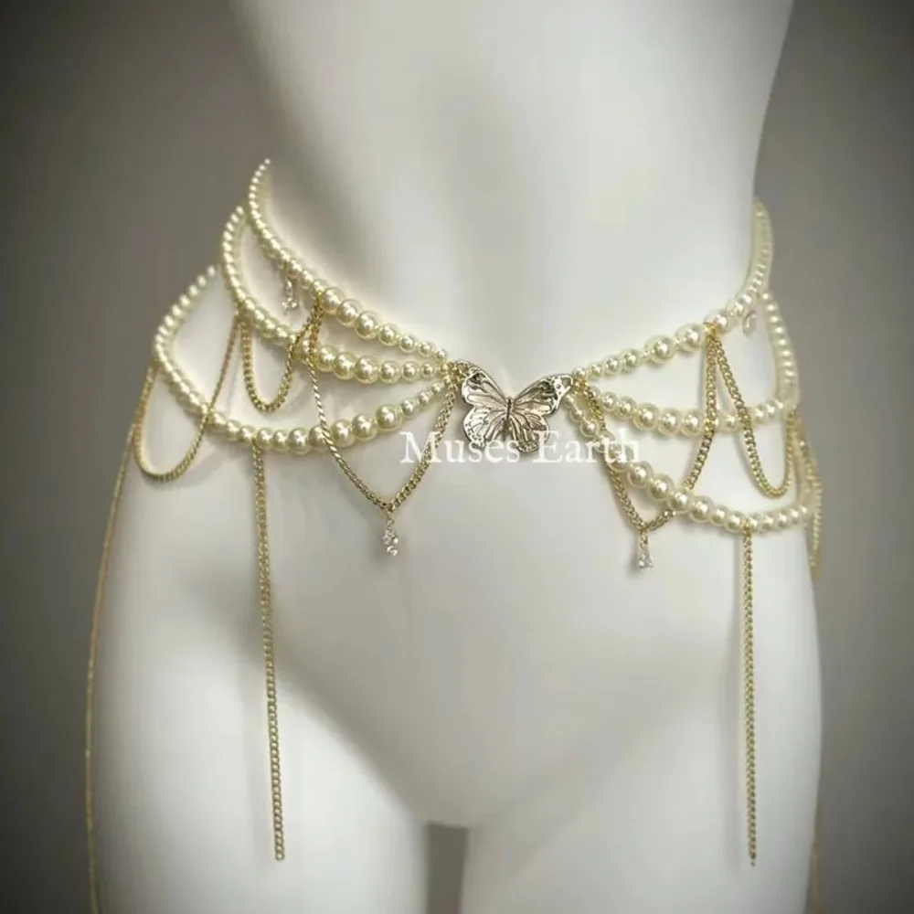 Fashion Elegant Pearl Waist Chains Waist Accessory Boho Floral Belly Chain Versatile Body Jewelry Women
