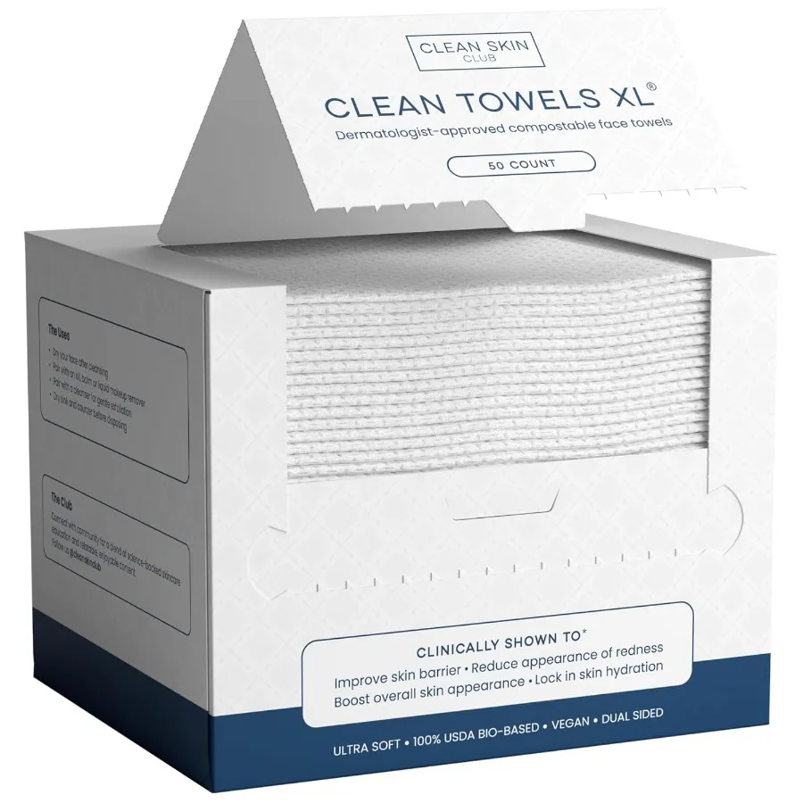 

Clean Towels XL 100 USDA Biobased Face Towel Disposable Face Towelette Eczema Association Accepted Makeup Remover Dry Wipes Ult