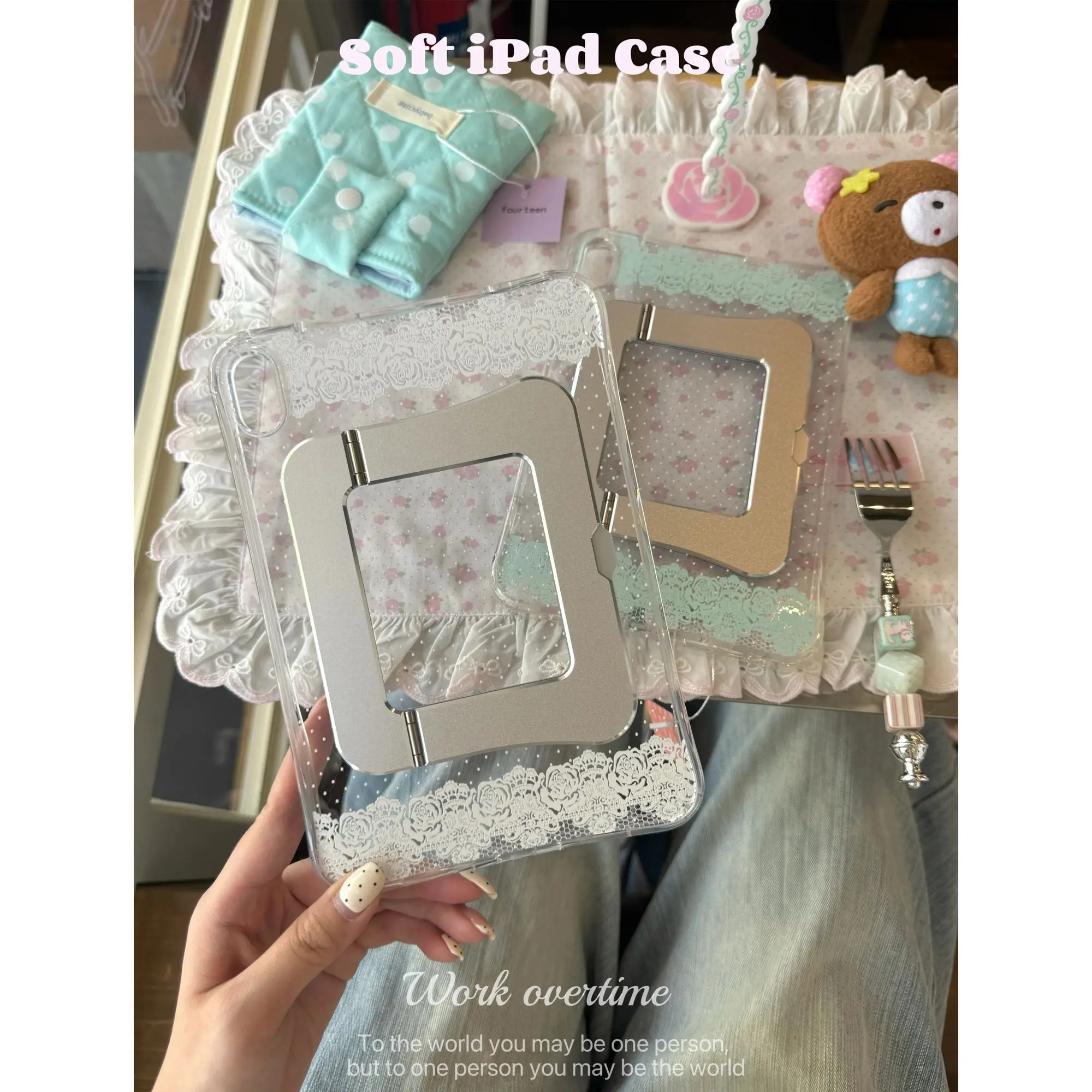 Lace Acrylic Pivot Shell  Tablet Case For iPad Pro 11 13 M2 M4 M3 10.2 5/6th 7/8/9/10/11/th Mini 6 7 Air 4 5 6 Stand Cover Y2K