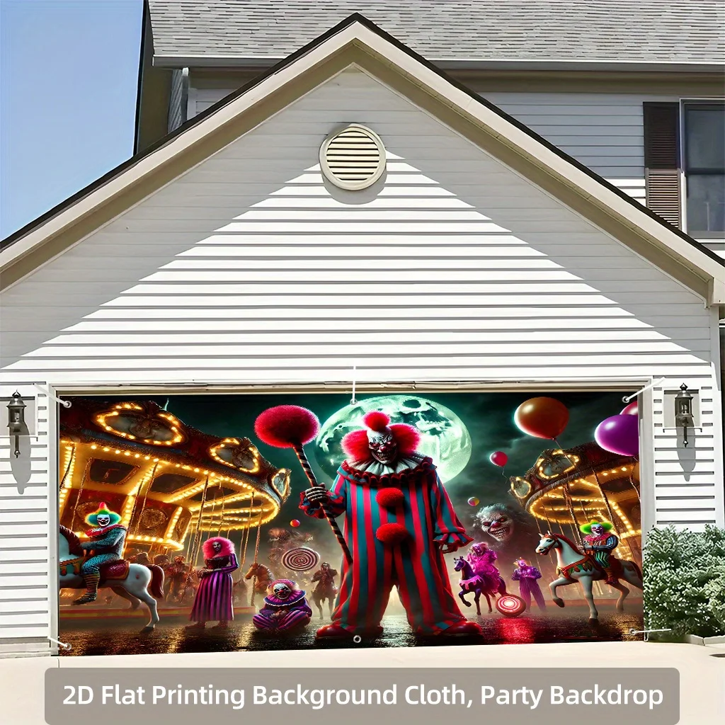 Cette peinture de fond est une représentation de clowns terrifiants et crée une atmosphère étonnante. Il est fabriqué en polyester.