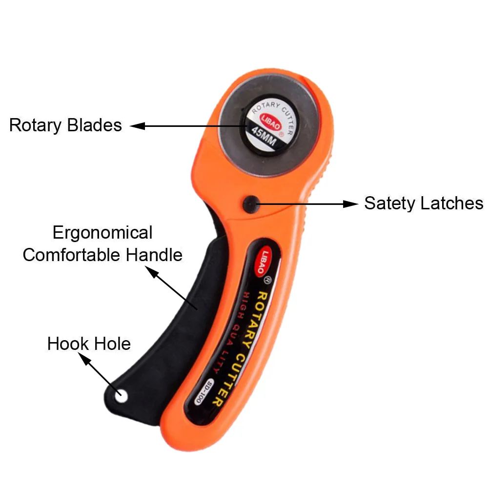 45mm Rotary Cutter Blades Fabric Leather Paper Cutting Tool Ergonomic Handle Safety Lock for Sewing Quilting Craft