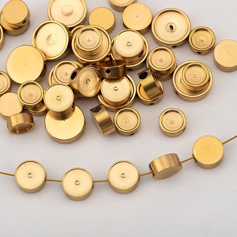 2/10Pcs Stainless Steel Round Cabochon Inlay Base Setting Beads Tray DIY Bracelet Loose Spacer Bead Jewelry Making Material