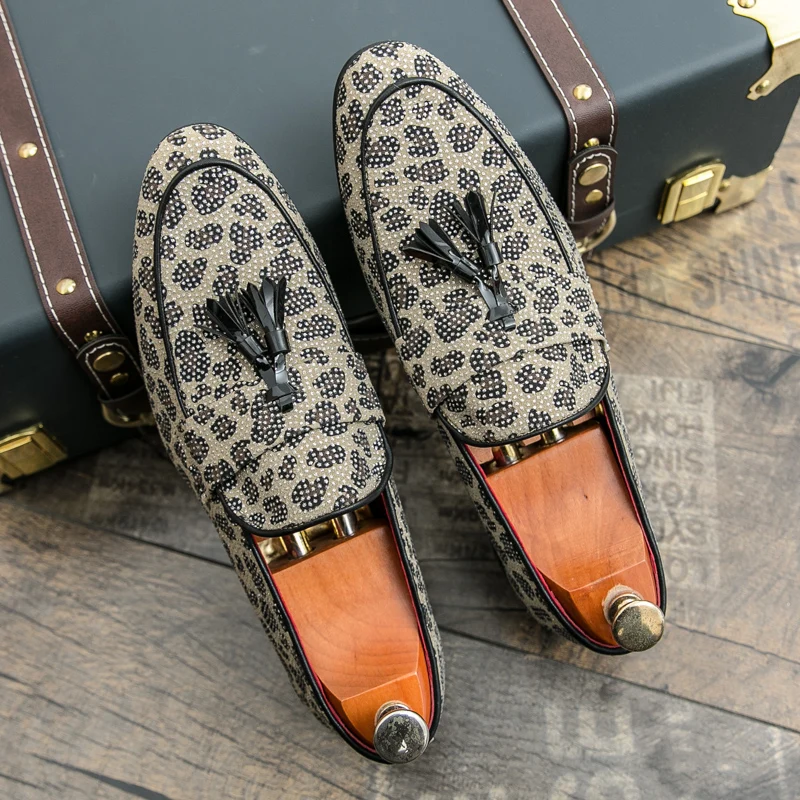 Diamond Leopard Big Size Loafers Fashion Party Men's Casual Shoes Comfortable Driving Flats Leisure Men Loafer Slip on Moccasins