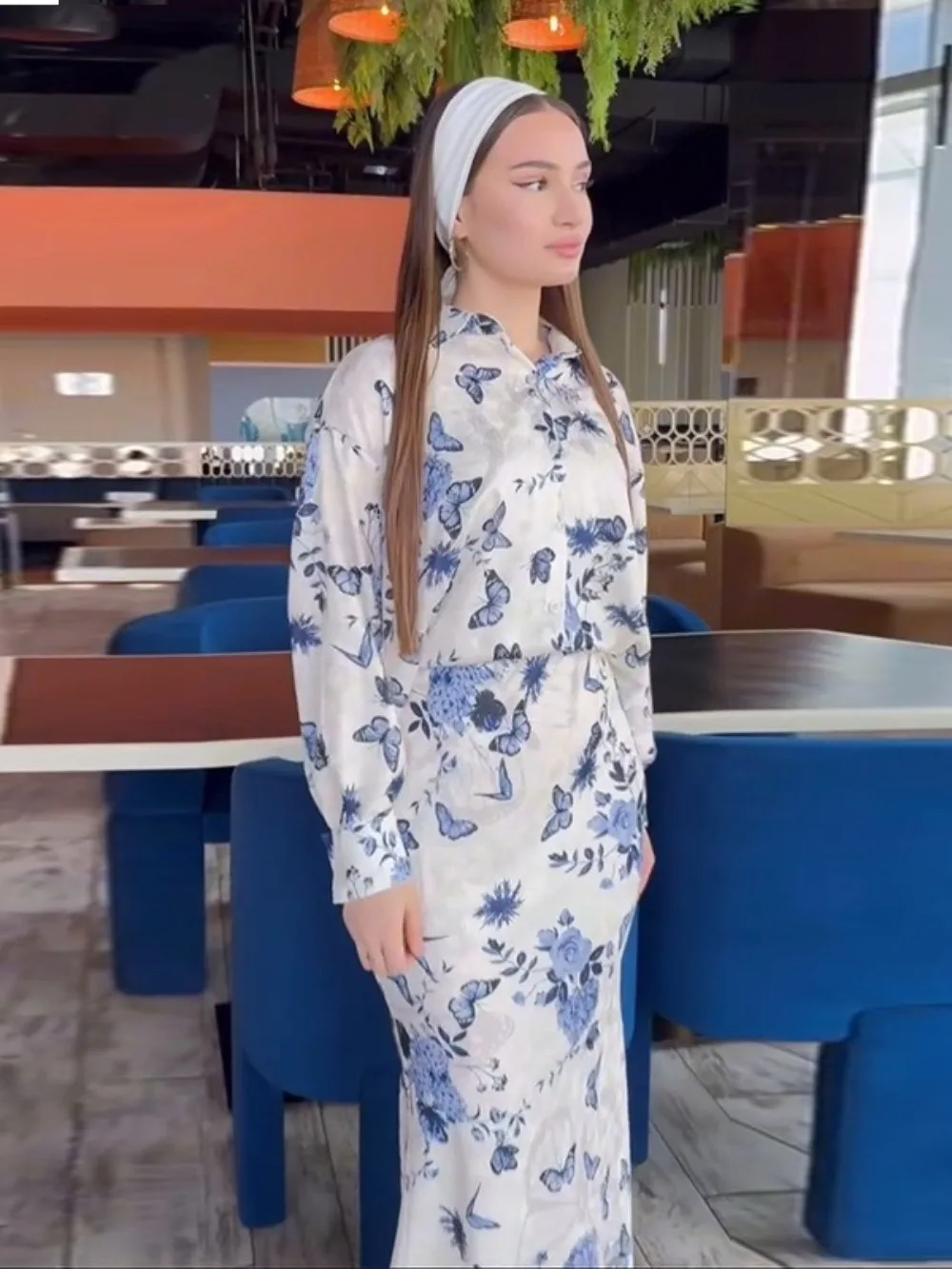 Eid Donna Stampa Camicia Gonna Musulmano 2 Pezzi Set Abiti Largos Partito Caftano Jalabiya Ramadan Dubai Caftano Arabo Abito Lungo 2025