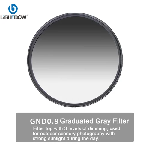 Imagen 2 del producto Filtro de lente Lightdow GND 0,9 densidad neutra gris graduado para lente de cámara Canon Sony Nikon 49 52 55 58 62 67 72 77mm 82mm tamaño
