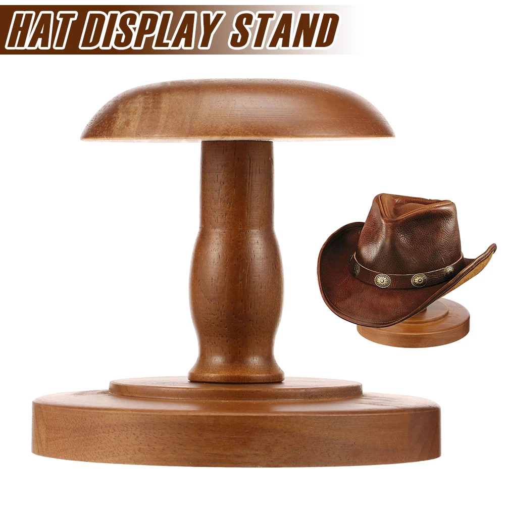 Hat Display Stand Wood Hat Holder with Stable Base Vintage Standing Wig Holder Jewelry Display Riser Helmet Storage Organizer