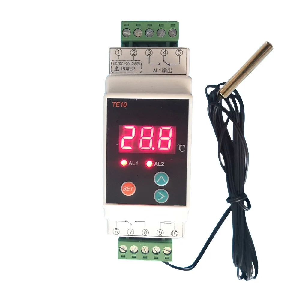 AC90-260V Din Rail Thermostat with Sensor 2 Way Relay Output Temperature Controller -40-110℃ Heating Cool Thermostat Controller