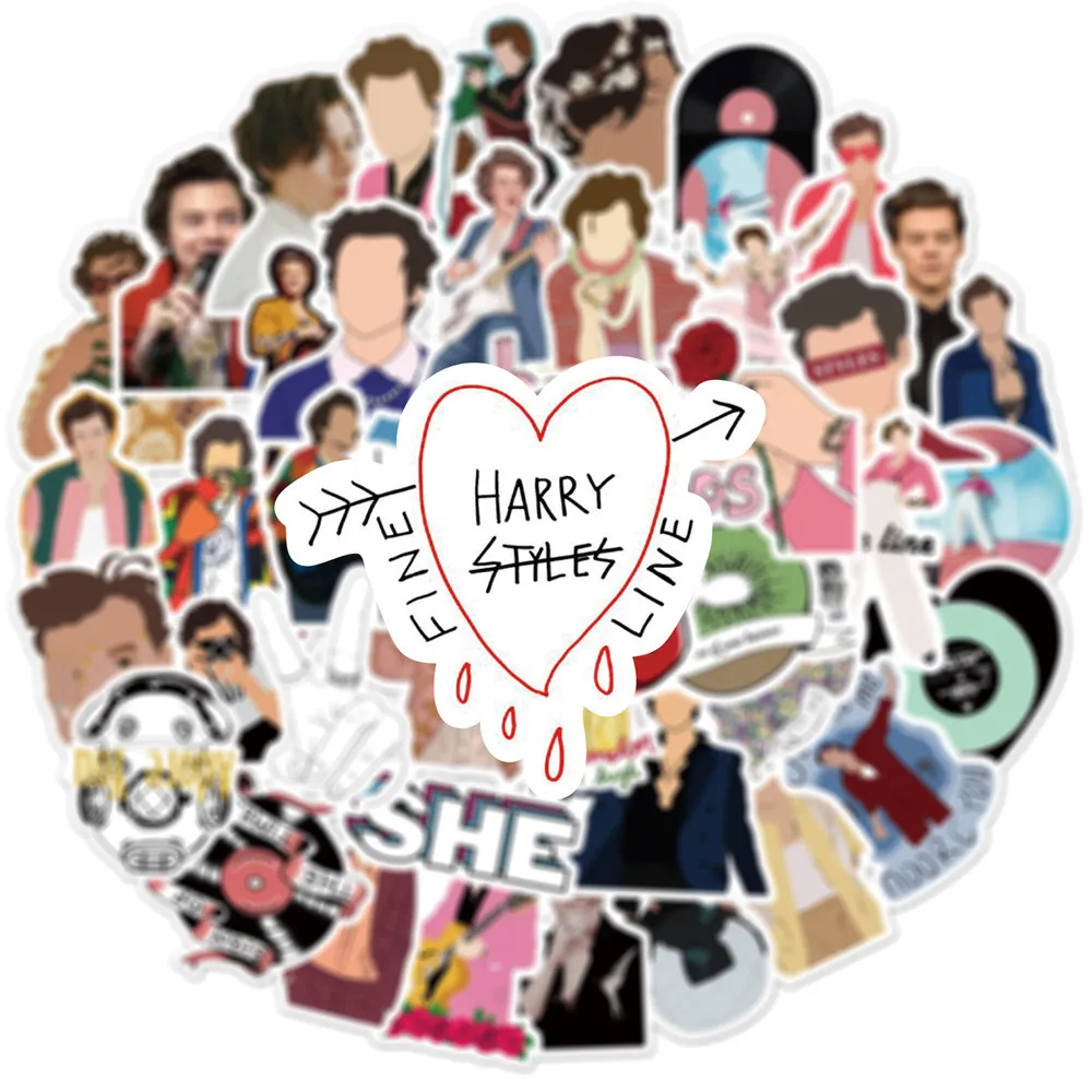 50 قطعة KPOP مجموعة موسيقى البوب المغني هاري ستايل تو موضوع حفلة الغيتار سكوتر الكتابة على الجدران ملصقات مهرجان هدية