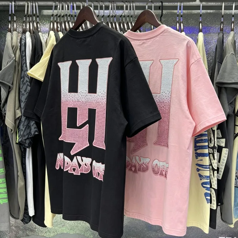 Splashed Ink Oil Painting Crying Girl Life Hustlers Tshirt Summer Men Women Street Gradient Color Rhinestone Letter Short Sleeve