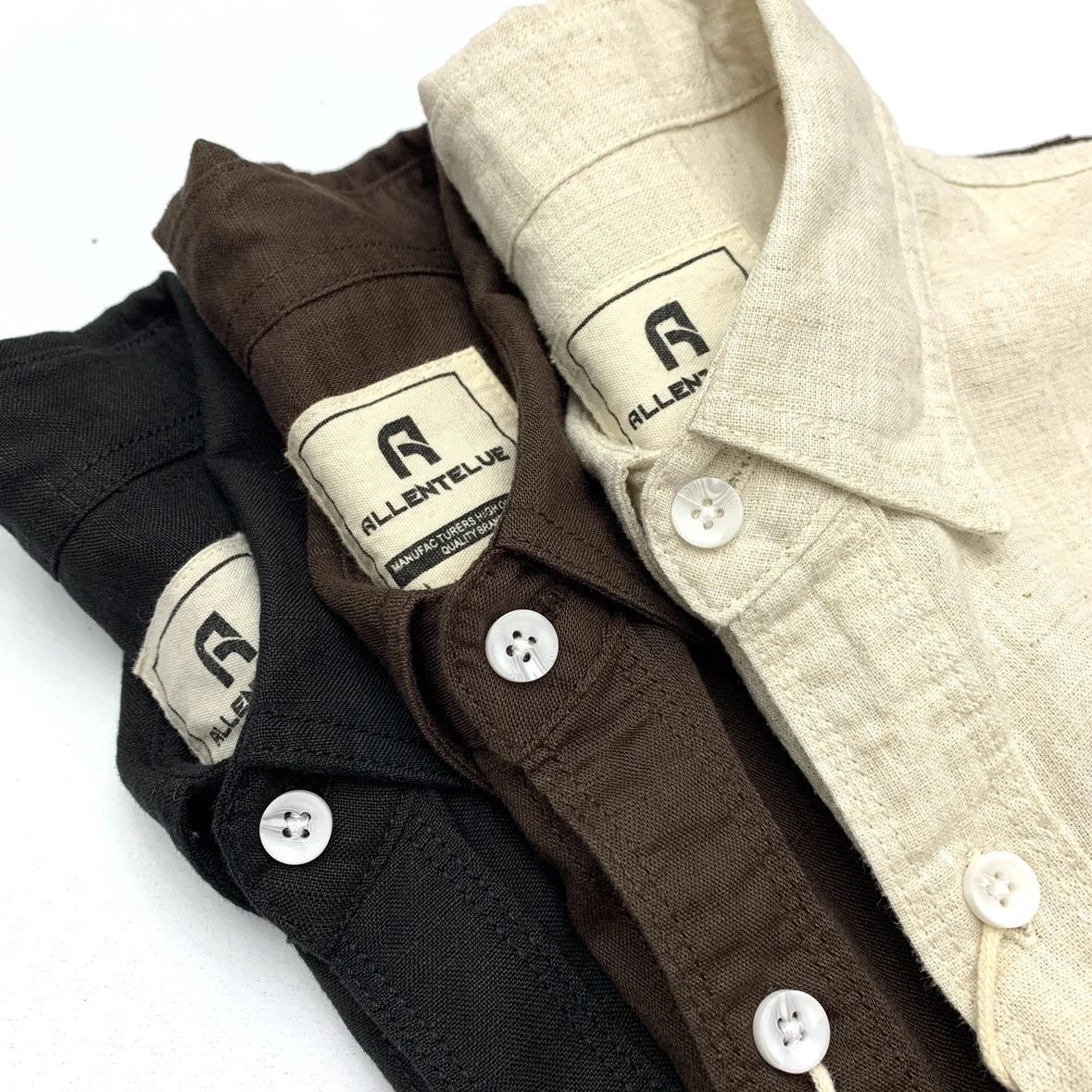 

Summer New American Retro Short Sleeve Lapel Thin Breathable Solid Color Shirt Men's Simple Cotton Linen Casual Loose Blouses