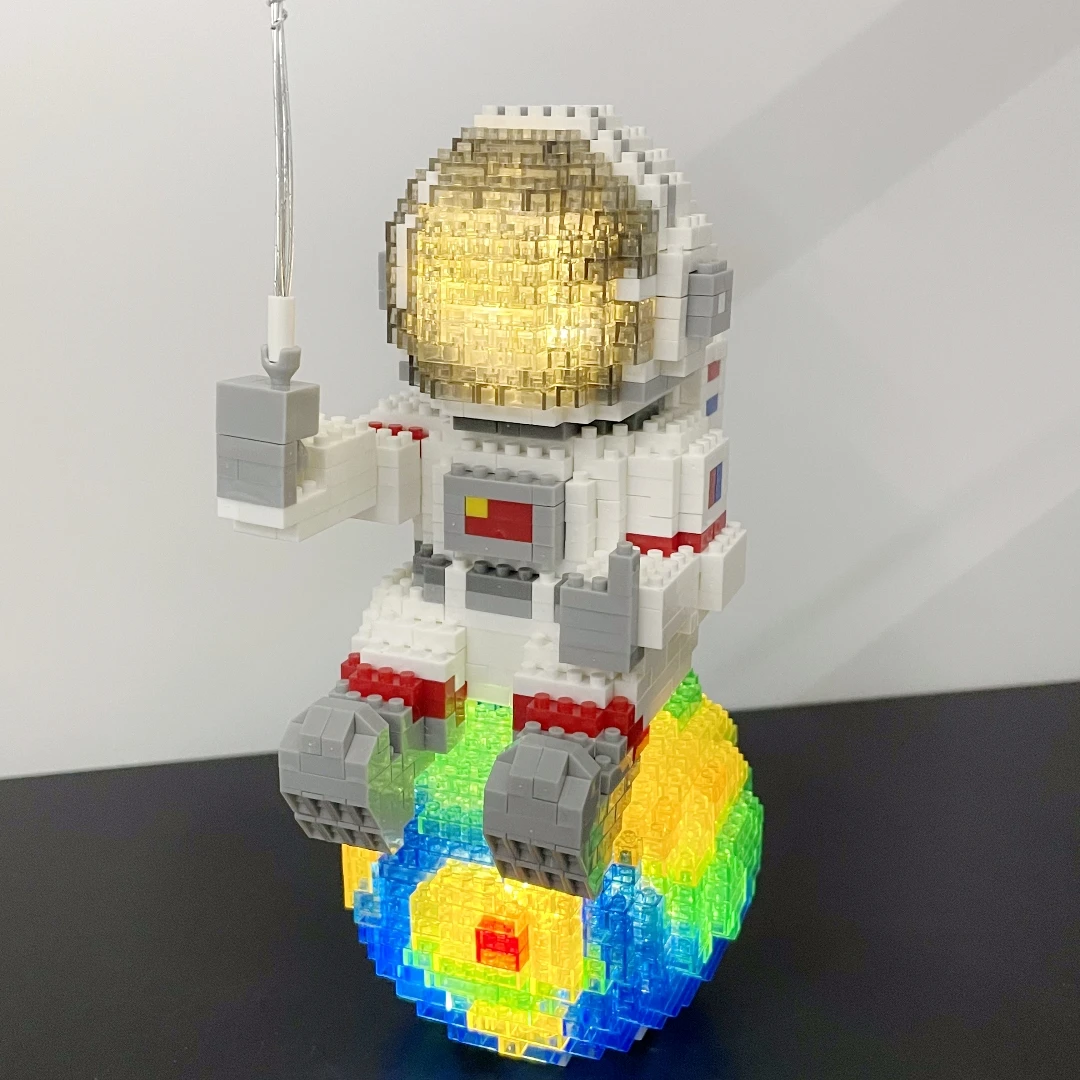 Astronaut Series Micro Mini Building Blocks with LED Lights, Enhances Desk Aesthetics, Pen Holder Assemble Brilliance the Cosmos