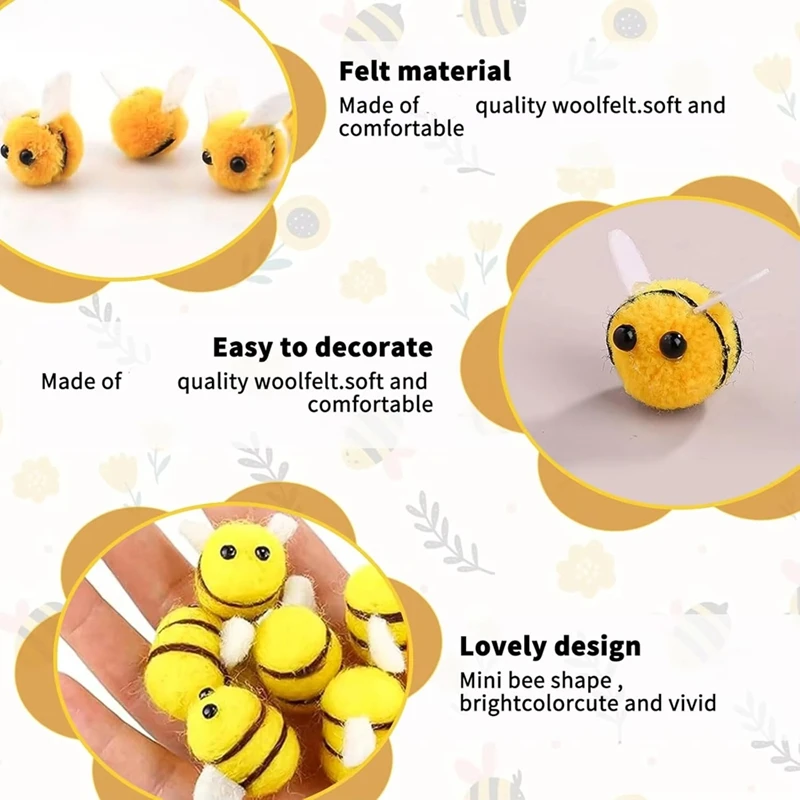 50PCS Bee Pompom Hair Ball Polyester Child Headdress Wedding Figurines DIY Handmade Material Hat Clothing Decor