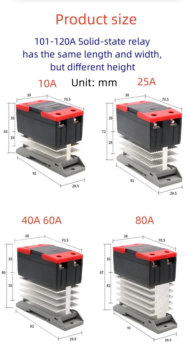 Din Rail Mount Relé de estado sólido, SSR DC Controle DC com dissipador de calor, SSR monofásico, 10DD, 25DD, 40DD, 60A, 80A, 100A, 120, 10, 25, 40 Amp