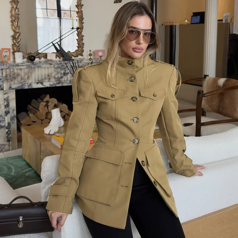 Autumn European and American Ins Style Fashionable Women's Casual Elegant Strap Embellished Pocket Jacket