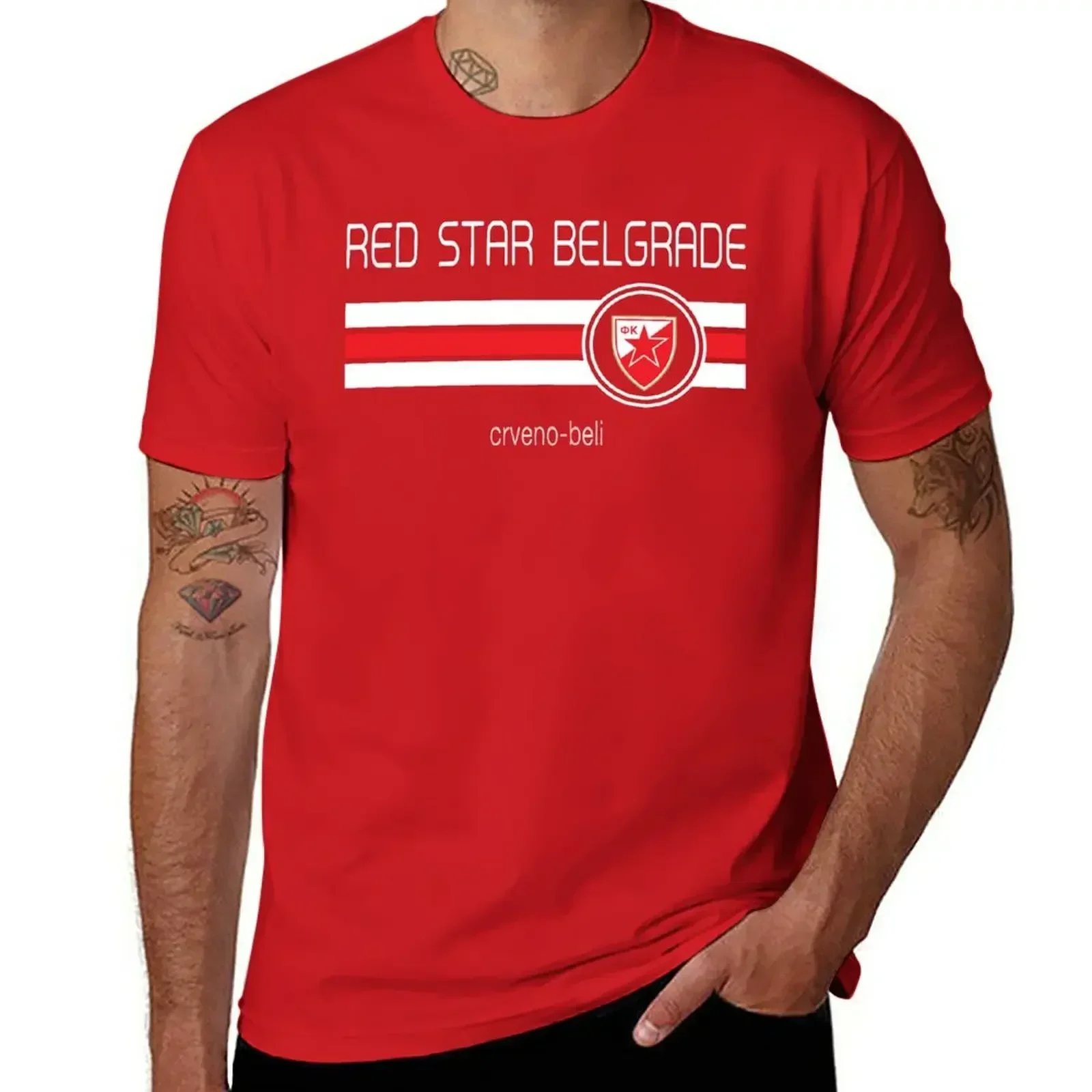 summer clothes heavyweights animal prinfor boys plain black t shirts men Super Liga - Red Star Belgrade (Home Red) T-Shirt