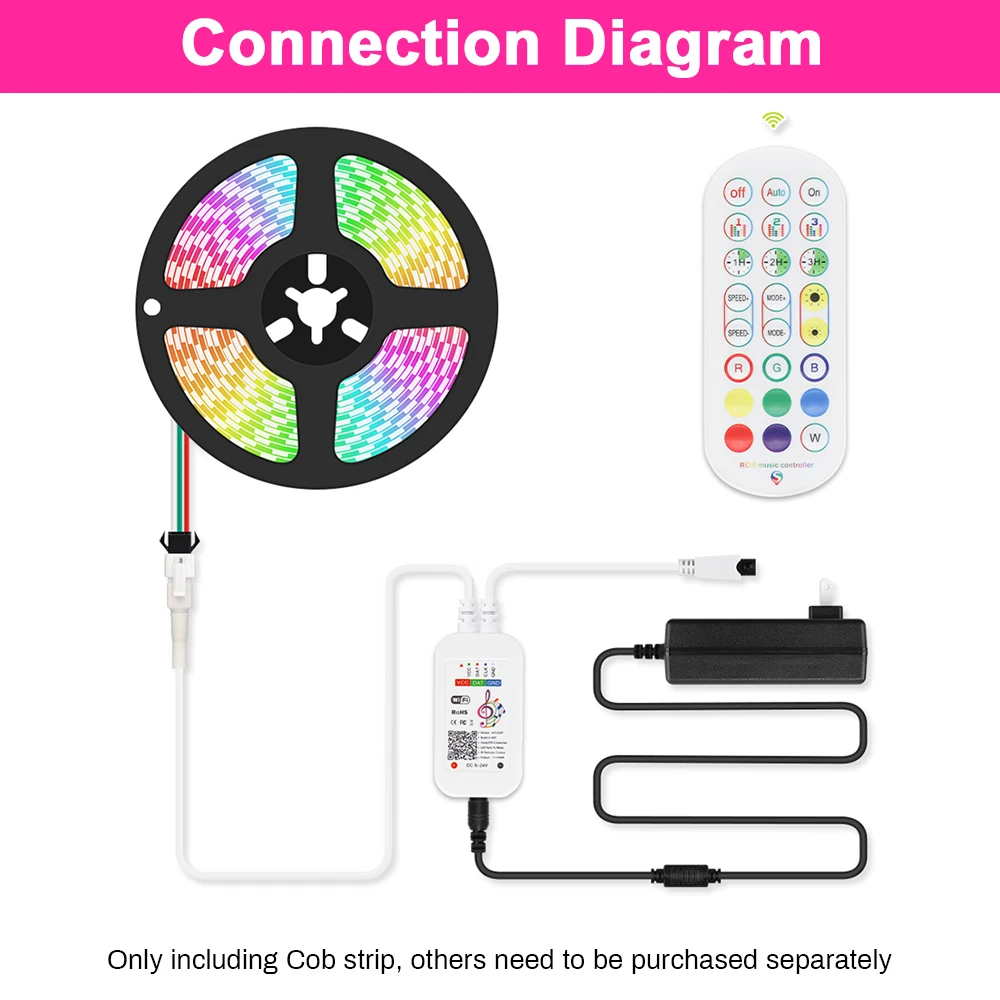 Tuya WiFi RGB IC LED Strip Addressable Dream Color COB Strip Light WS2811 Running Full Color RGB Strip Lights White Black PCB