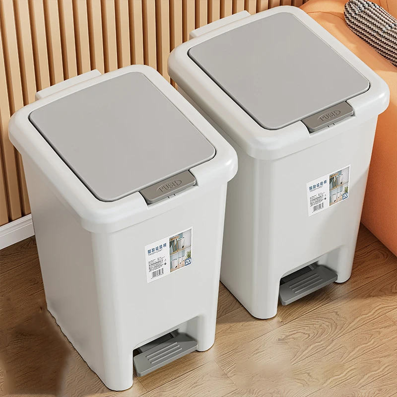 Large Capacity Garbage Bin with Lid Household Bathroom Living Room Kitchen Bedroom Light Luxury Pedal and Press Type Garbage Bin