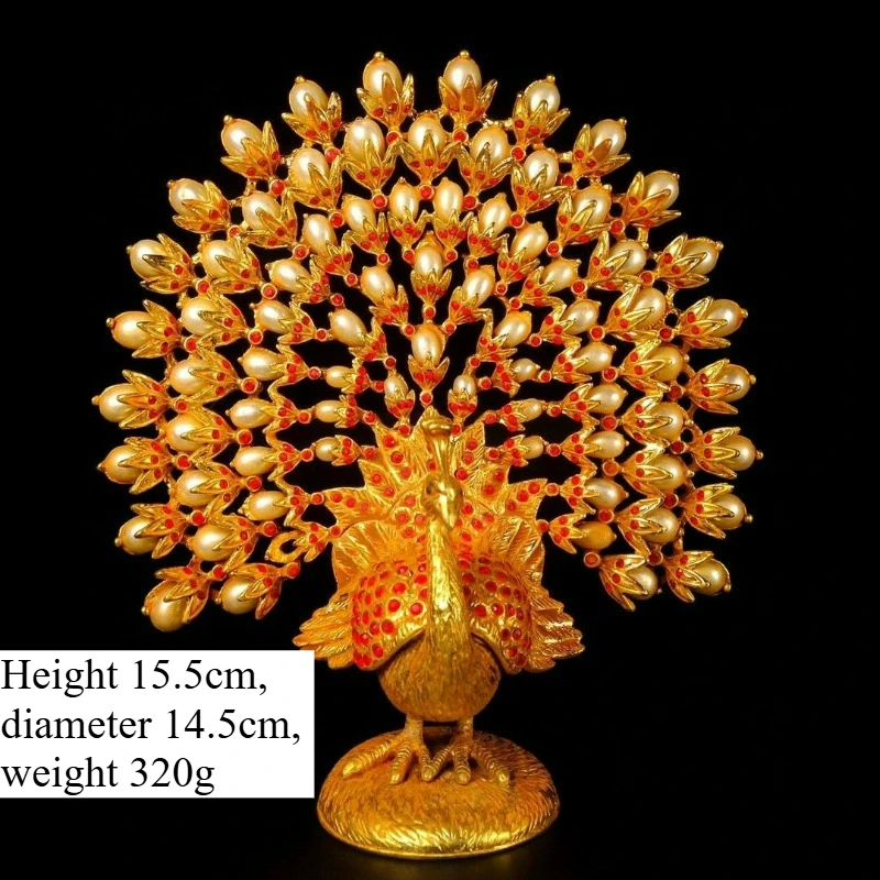 

Creative Retro Gilt Copper Inlaid Multi-treasure Peacock Home Living Room Office Entrance Desk Decoration Gift Crafts