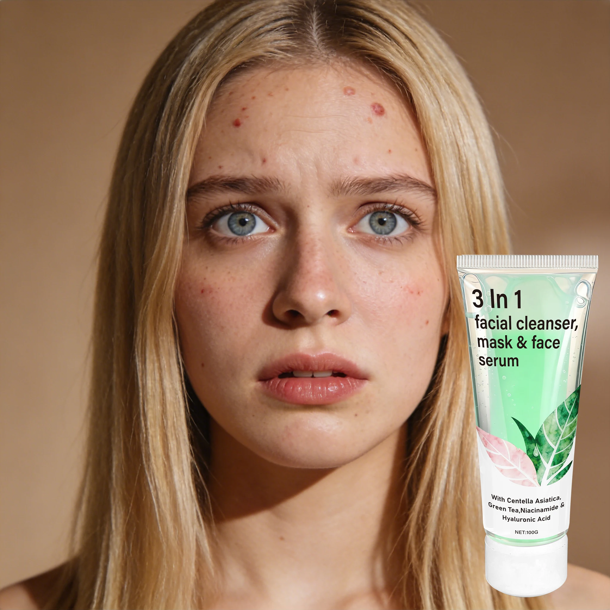 Trío 3 en 1 de Centella y Té Verde para el Cuidado Facial: Limpiador, Mascarilla y Sérum. Potenciador de Niacinamida y Ácido Hialurónico 100g Rutina Completa.100G