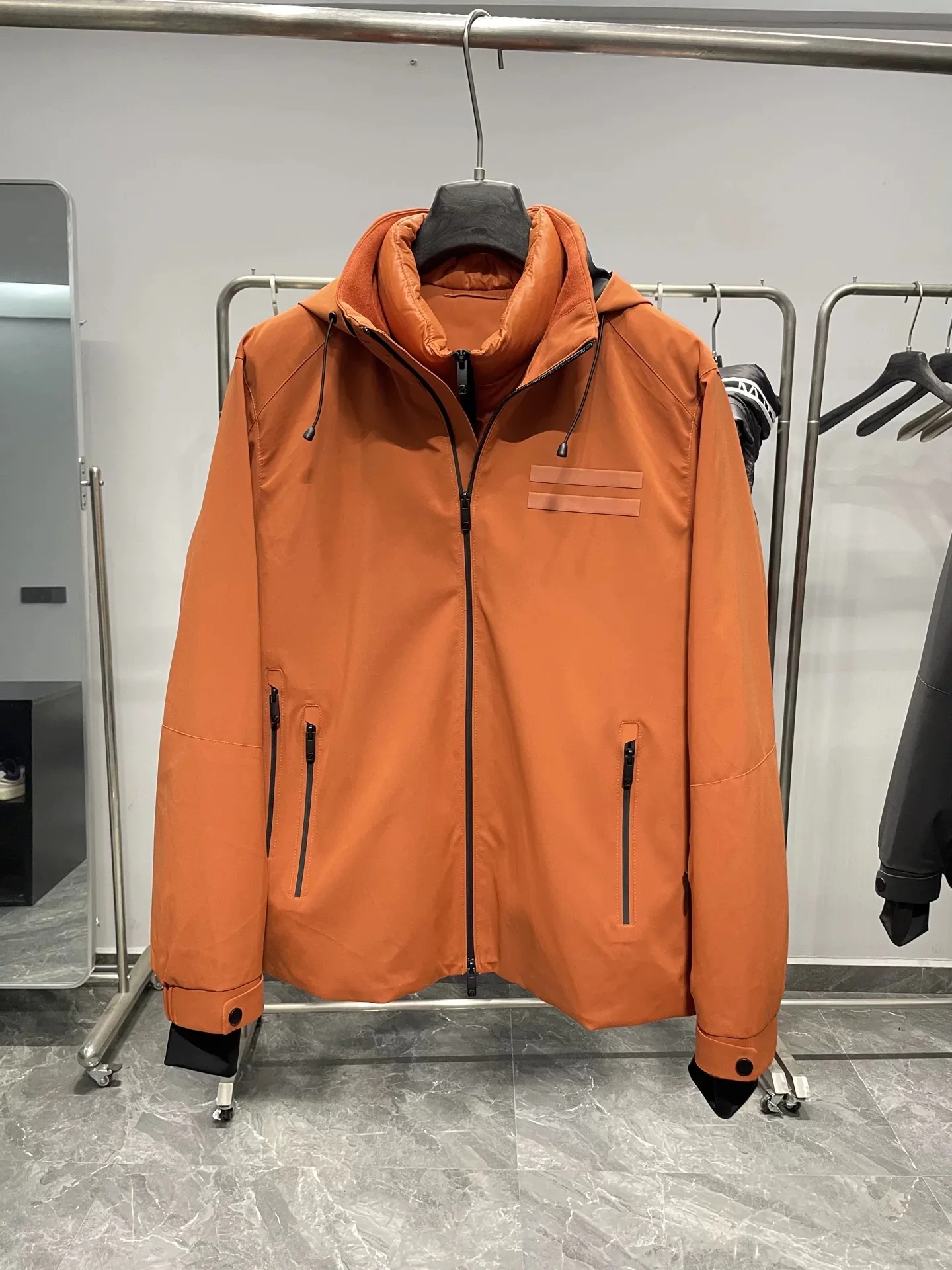 

Italian Sle Tee-in-One Men's down Jaet Hooded Stand Collar Removable Inner Liner Thiened White Du Feather Regular Fit