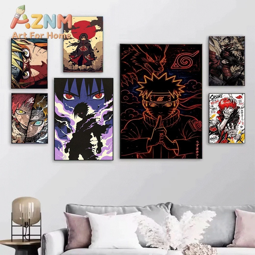 Anime Naruto Canvas Wall Art Neon Line Naruto Nine Tails Chakra Poster Unframed Canvas Painting Bedroom Living Room Home Wall
