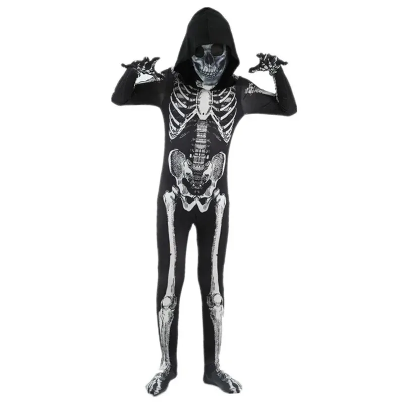 

Halloween Skeleton Costume Parent Child Cosplay Clothes Scary Masquerade Party Jumpsuit Women Men Kid Tight Zentai Suit Bodysuit